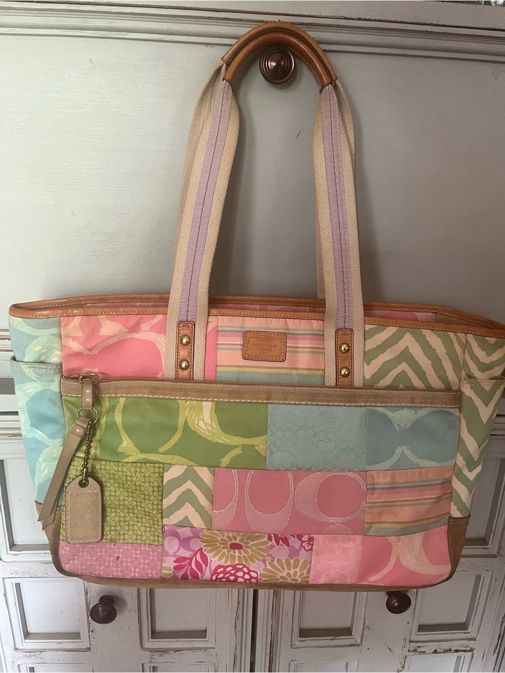 Coach Hamptons spring patchwork rare large  multifunction tote. Style 1615